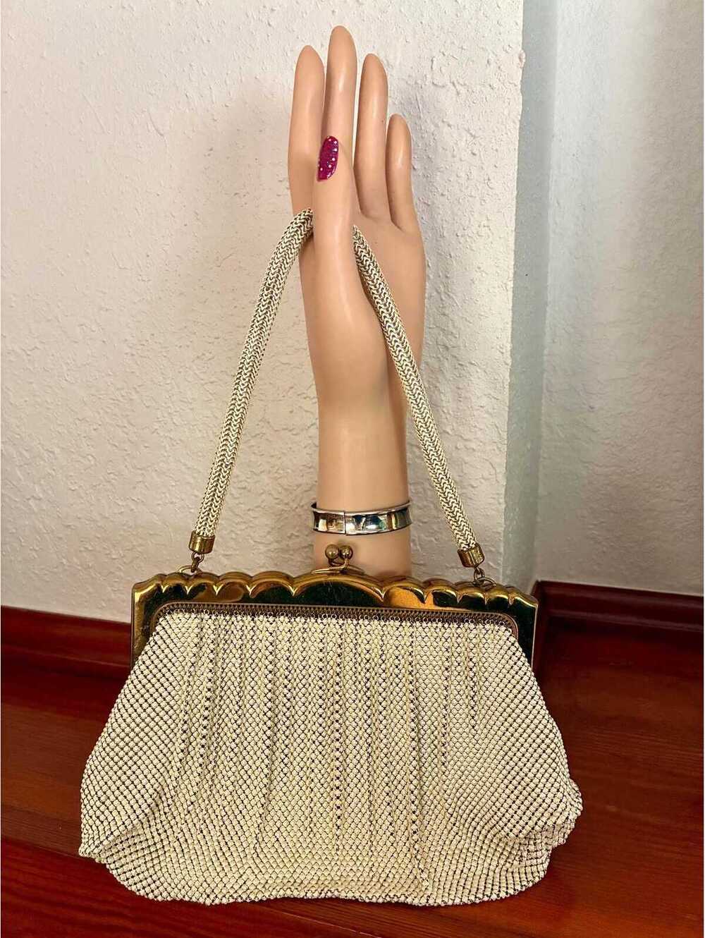 1950s Whiting Davis Ivory Mesh Handbag-Vintage Evening Purse & Cuff Bracelet